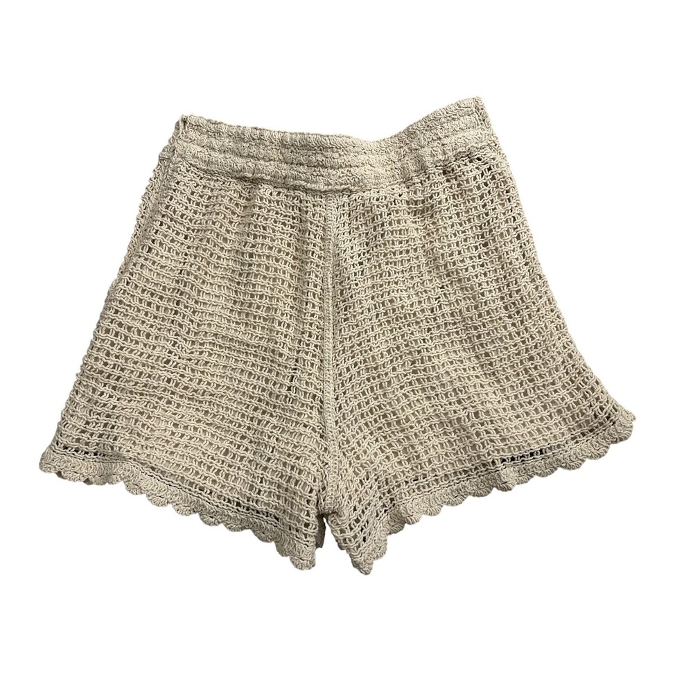 Skies Are Blue Crochet Shorts Womens Small Beige Excellent High Waist Scalloped
